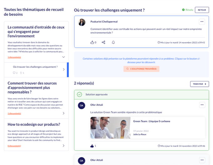 Screenshot du module Forum sur la plateforme Yumana