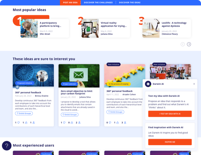 Screenshot of suggestions made to users on the Yumana platform home page