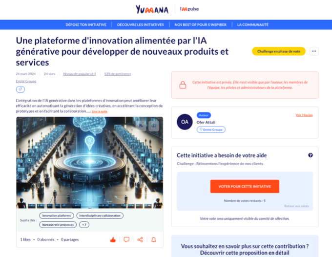 Screenshot d’une page initiative avec l’indication 'cette page est privée'