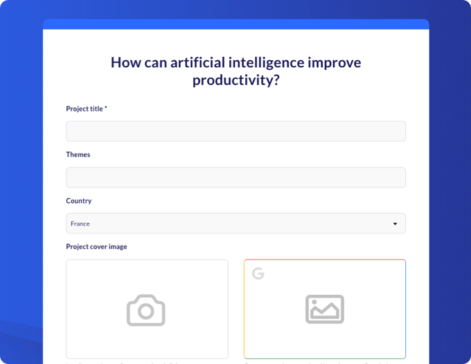 Screenshot of the first stage of the application form on the Yumana innovation management software