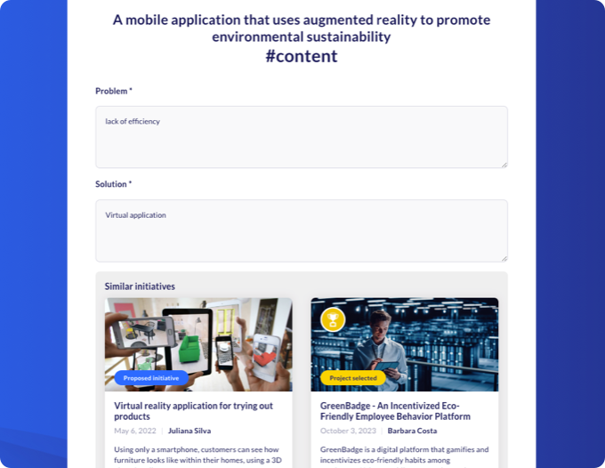 Screenshot of the 2nd stage of form submission showing two ideas similar to the one currently being submitted