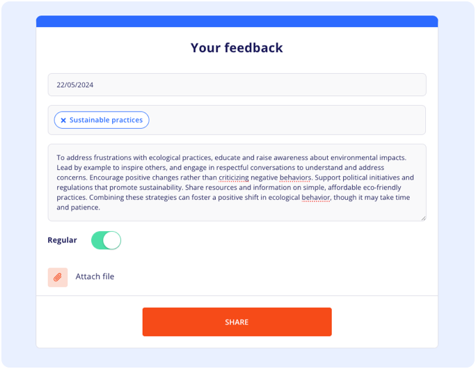 Screenshot of an irritant submission form on the Yumana innovation management software