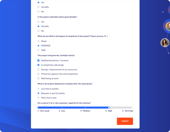 Screenshot of a scorecard on the Yumana innovation management software