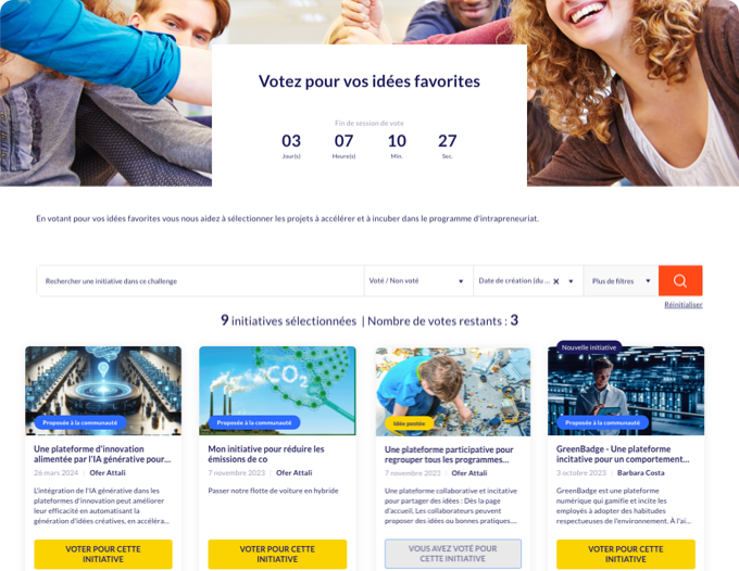 Screenshot de la page de vote pour les initiatives sur la plateforme Yumana
