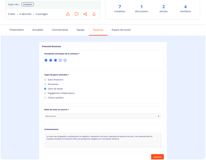 Screenshot du formulaire d'évaluation proposé aux experts sur la plateforme Yumana