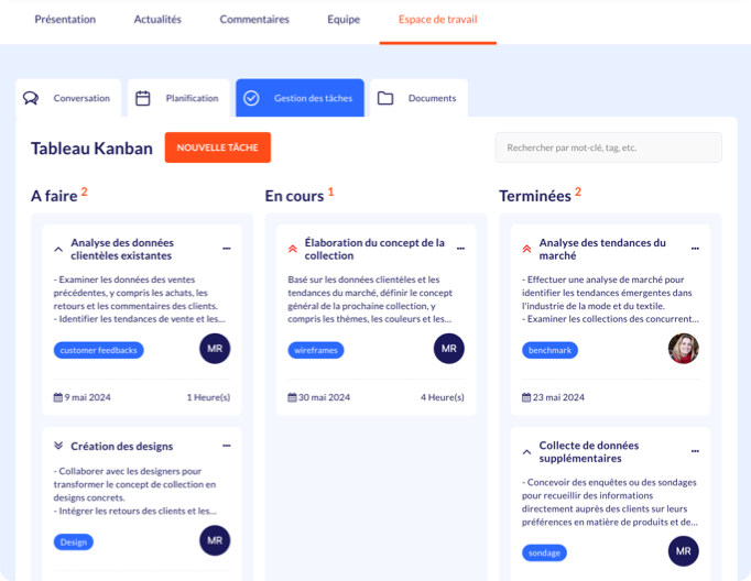 Screenshot de l’espace de travail collaboratif au sein de la plateforme Yumana