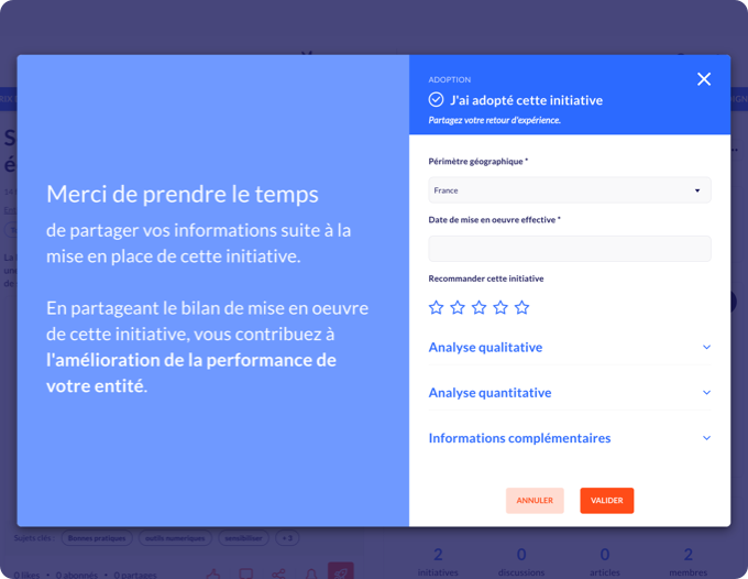Screenshot du formulaire à remplir après avoir déclaré l’adoption d’une initiative