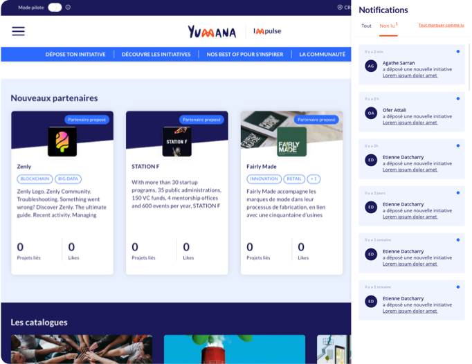 Screenshot des notifications reçues par les utilisateurs de la plateforme Yumana