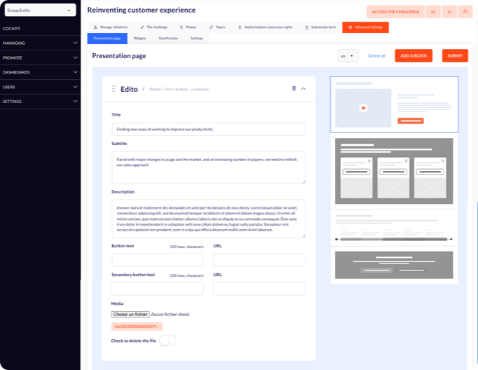 Screenshot of the challenges dashboard