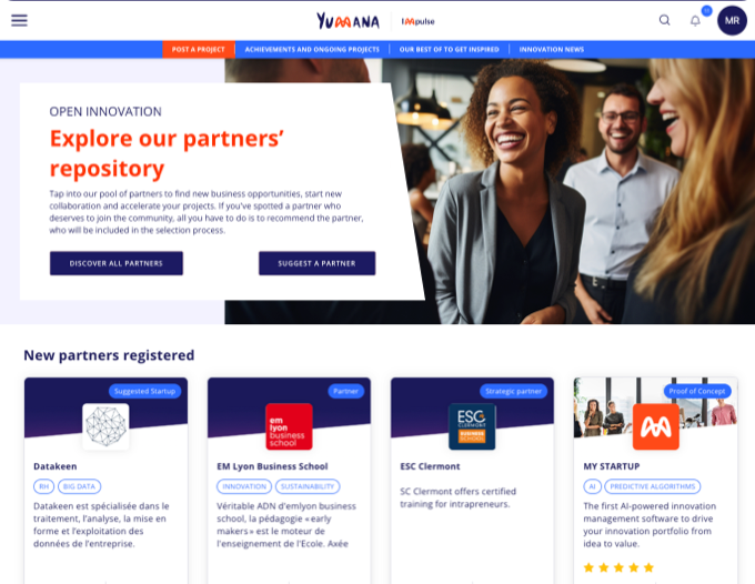 Screenshot of Yumana's open innovation management software homepage
