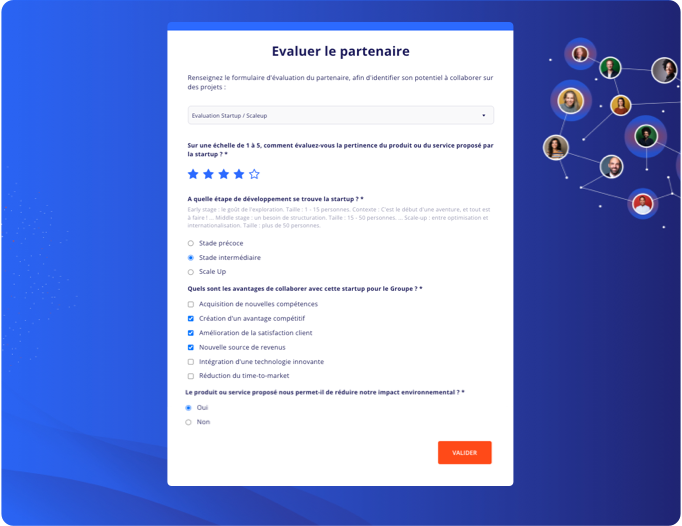 Screenshot du formulaire d'évaluation des partenaires